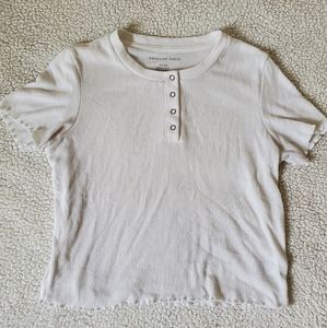 American Eagle white lettuce trim tee